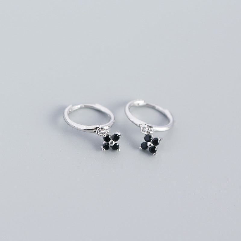 Wholesale French Style S925 Sterling Silver Geometric Diamond Floral Silver Earrings